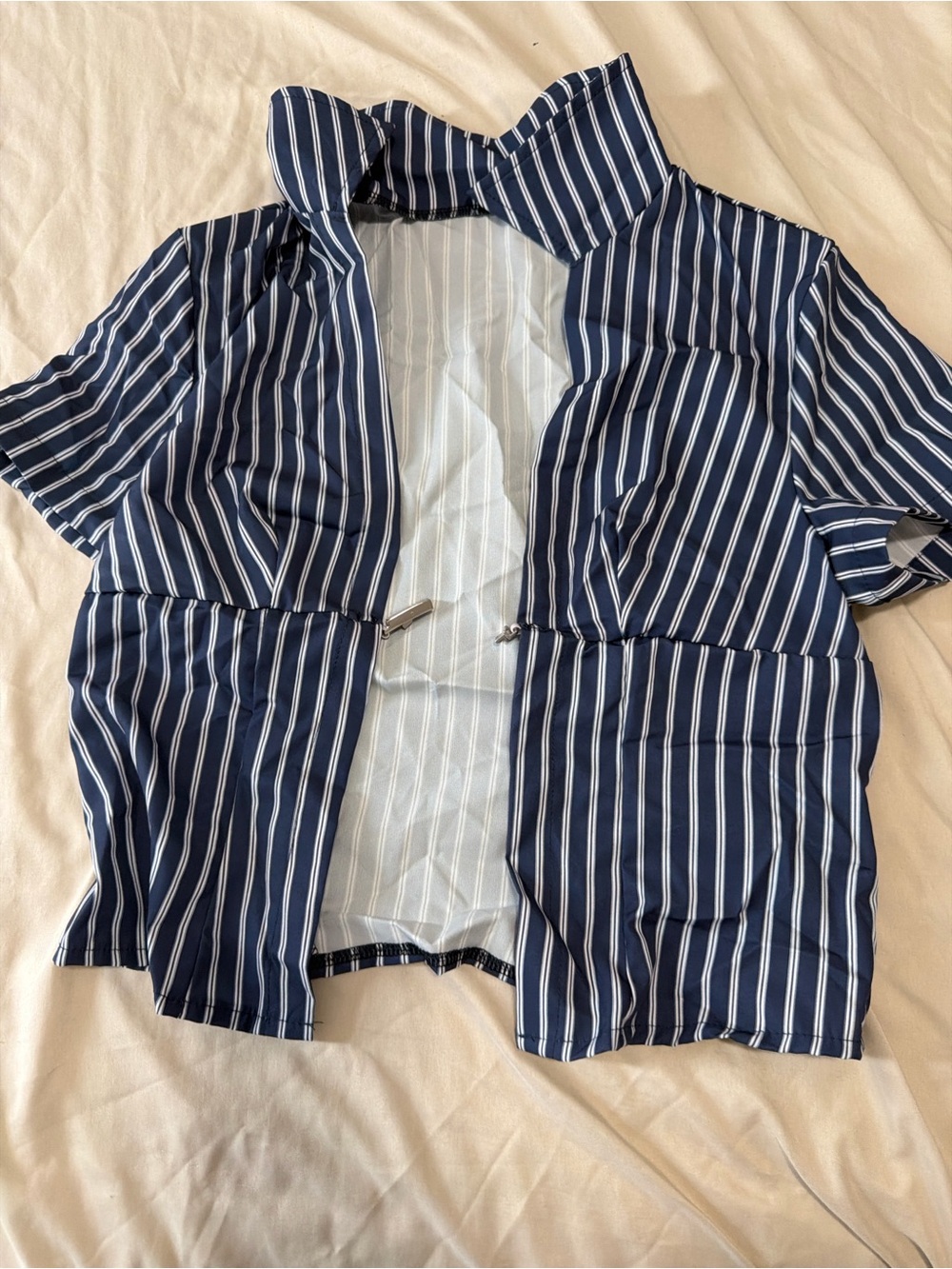 SHEIN Navy & White Striped Short-Sleeve Blouse